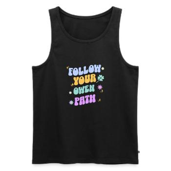 Suivez votre chemin – Typographie rétro pastel - Débardeur bio Premium Homme - noir - Devant - Michal (187cm)