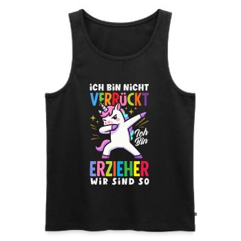 Verrückter Erzieher Einhorn Kindergarten Spruch - Männer Premium Bio Tank Top - Schwarz - Vorne - Michal (187cm)
