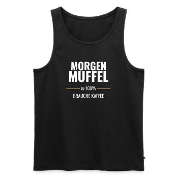 Morgenmuffel zu 100% – Brauche Kaffee - Männer Premium Bio Tank Top - Schwarz - Vorne - AI Model Male 178 light (178cm)