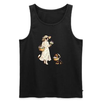 Flower Cat & Dachshund in Cottagecore Style - Men's Premium Organic Tank Top - black - Front - Michal (187cm)