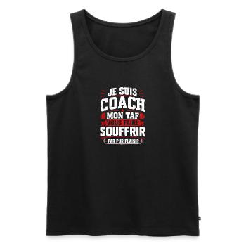 Je suis coach, Humour cadeau sportif coach - Débardeur bio Premium Homme - noir - Devant - Michal (187cm)