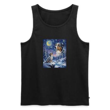 Chien Hurlant à la Lune Berger Australien - Débardeur bio Premium Homme - noir - Devant - Michal (187cm)