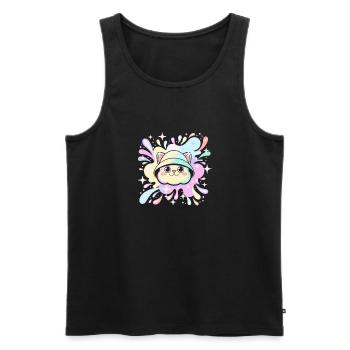 Chat pastel en capuche éclatante - Débardeur bio Premium Homme - noir - Devant - Michal (187cm)
