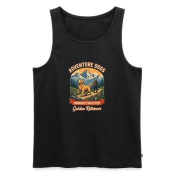 Chiens d’aventure – Golden Retriever Vintage Hiking - Débardeur bio Premium Homme - noir - Devant - Michal (187cm)