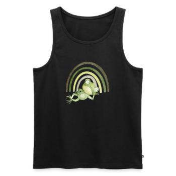 Entspannter Frosch unterm Regenbogen - Männer Premium Bio Tank Top - Schwarz - Vorne - Michal (187cm)