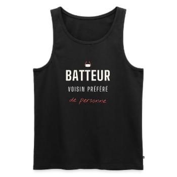 Batteur Voisin Préféré de Personne - Débardeur bio Premium Homme - noir - Devant - Michal (187cm)