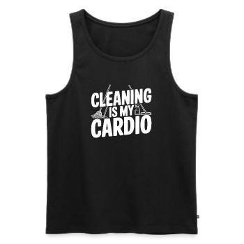 Le ménage, c’est mon cardio - Débardeur bio Premium Homme - noir - Devant - Michal (187cm)
