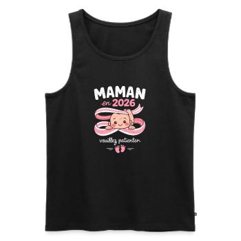 Maman En 2026 Veuillez Patienter Bébé - Débardeur bio Premium Homme - noir - Devant - Michal (187cm)