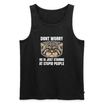 Pallas Katze Manul Cat Katzen Humor Sarkasmus  - Männer Premium Bio Tank Top - Schwarz - Vorne - Michal (187cm)