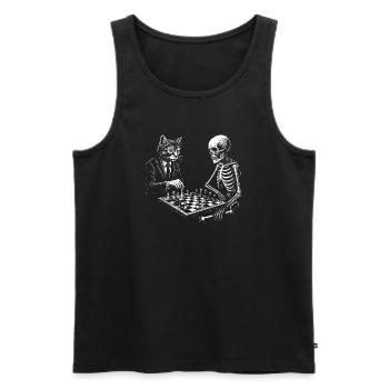 Katze spielt Schach mit dem Skelett - Männer Premium Bio Tank Top - Schwarz - Vorne - Michal (187cm)