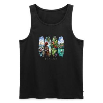 Voyage de vacances au Panama – Ville de canal et motif culturel - Débardeur bio Premium Homme - noir - Devant - Michal (187cm)