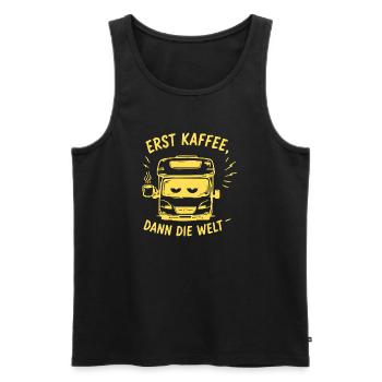 Erst Kaffee, Dann Die Welt - Männer Premium Bio Tank Top - Schwarz - Vorne - Michal (187cm)