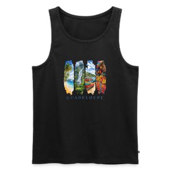 Voyage en Guadeloupe – Île des Caraïbes et motif culturel - Débardeur bio Premium Homme - noir - Devant - Michal (187cm)
