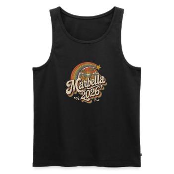 Marbella 2026 Retro Strand-Design - Männer Premium Bio Tank Top - Schwarz - Vorne - Michal (187cm)