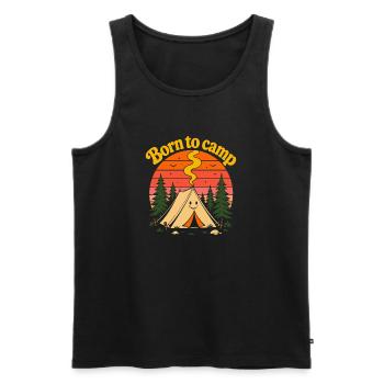 Born To Camp Retro 70s Sunset Cute Tent - Men's Premium Organic Tank Top - black - Front - Michal (187cm)