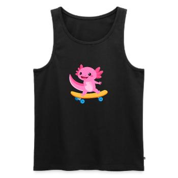 Axolotl Kawaii rose sur le skateboard – Cool - Débardeur bio Premium Homme - noir - Devant - Michal (187cm)