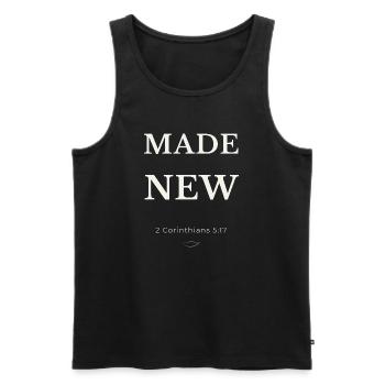 Made New Christian Design – Nouvelle vie à Chris - Débardeur bio Premium Homme - noir - Devant - Michal (187cm)