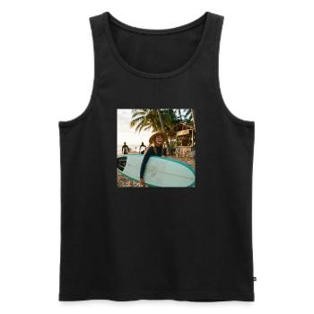Surfeur de plage avec planche de surf - Débardeur bio Premium Homme - noir - Devant - Michal (187cm)