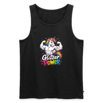 Pouvoir Pailleté Licorne Forte avec Arc-en-ciel - Débardeur bio Premium Homme - noir - Devant - Michal (187cm)