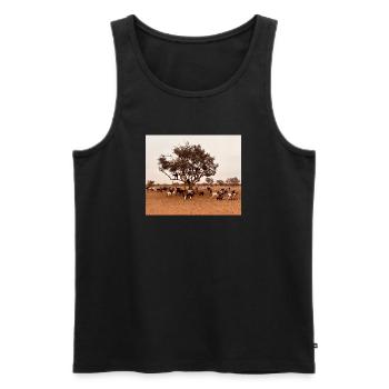 Des chèvres sous un arbre dans la savane - Débardeur bio Premium Homme - noir - Devant - Michal (187cm)