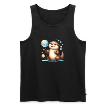 Kawaii Otter Playing with Soap Bubbles – Cute - Men's Premium Organic Tank Top - black - Front - Michal (187cm)