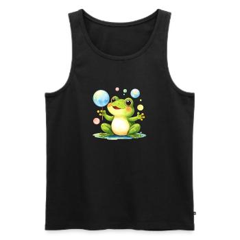 Green Kawaii Frog with Soap Bubbles – Cute - Men's Premium Organic Tank Top - black - Front - Michal (187cm)