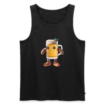 Personnage de la Chope de Bière avec des bras en saucisse - Débardeur bio Premium Homme - noir - Devant - Michal (187cm)
