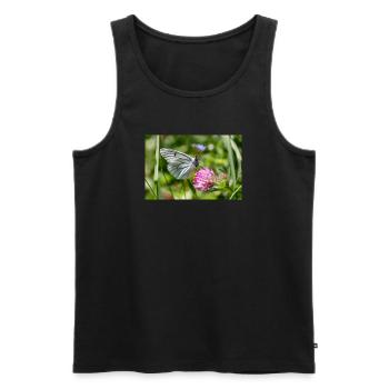 Papillon blanc arborescente sur la fleur - Débardeur bio Premium Homme - noir - Devant - Michal (187cm)