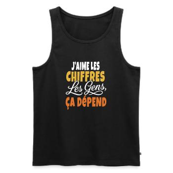 T-shirt Humour Comptable : Les Chiffres Ça Dépend - Débardeur bio Premium Homme - noir - Devant - Michal (187cm)