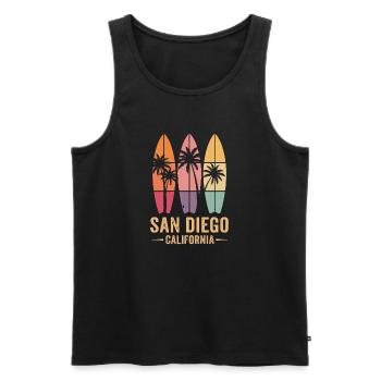 Surfer Palm Trees Retro San Diego - Débardeur bio Premium Homme - noir - Devant - Michal (187cm)