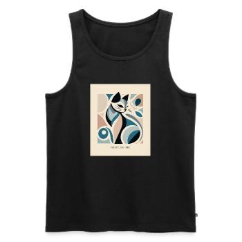 Parfaitement indifférent – Mid Century Cat - Débardeur bio Premium Homme - noir - Devant - Michal (187cm)
