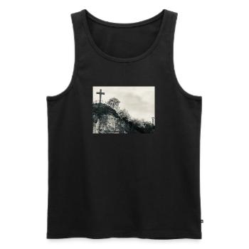 Stone Hill with Cross - Men's Premium Organic Tank Top - black - Front - Michal (187cm)