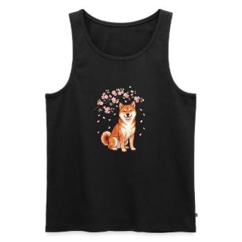 Shiba Inu Cerisier Fleurs Sakura Doge - Débardeur bio Premium Homme - noir - Devant - Michal (187cm)