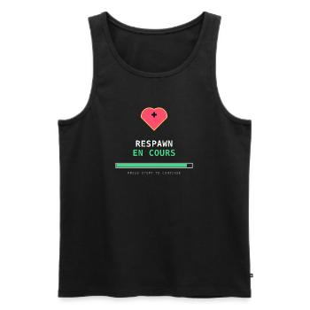 Respawn en cours – Gamer Rétro Pixel Art - Débardeur bio Premium Homme - noir - Devant - Michal (187cm)