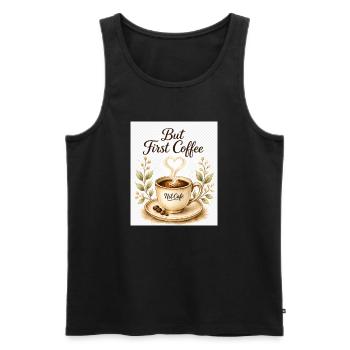 But_First_Coffee - Männer Premium Bio Tank Top - Schwarz - Vorne - Michal (187cm)