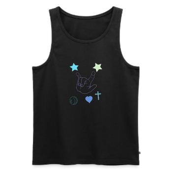 Rockhand mit Sternen und Herz - Männer Premium Bio Tank Top - Schwarz - Vorne - Michal (187cm)