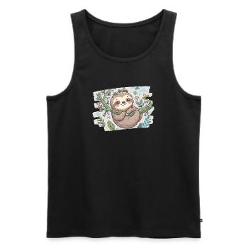 Niedliches Faultier auf Ast mit Blumen - Männer Premium Bio Tank Top - Schwarz - Vorne - Michal (187cm)