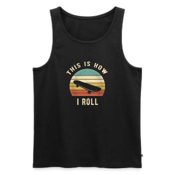 Retro-Skateboard-Liebhaber-Geschenk So rolle ich - Männer Premium Bio Tank Top - Schwarz - Vorne - Michal (187cm)