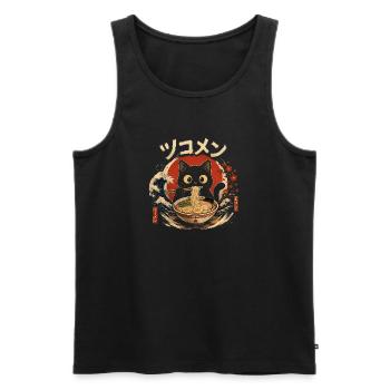 Kawaii Chat Mangeant des Nouilles Ramen drôle  - Débardeur bio Premium Homme - noir - Devant - Michal (187cm)