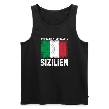 Sizilien Koordinaten - Männer Premium Bio Tank Top - Schwarz - Vorne - Michal (187cm)