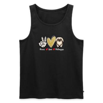 Peace Love Pekingese – Peke Dog Mama Papa Schoßhund - Männer Premium Bio Tank Top - Schwarz - Vorne - Michal (187cm)