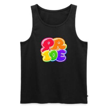 Pride Bubble Regenbogen CSD Shirt Sticker  - Männer Premium Bio Tank Top - Schwarz - Vorne - Michal (187cm)