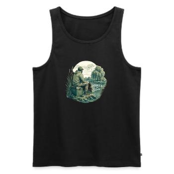 Hooked on Silence / For fishing enthusiasts - Men's Premium Organic Tank Top - black - Front - Michal (187cm)