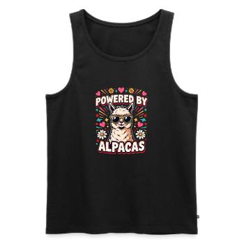 Powered By Alpacas Alpaka Fan Lama Liebhaber - Männer Premium Bio Tank Top - Schwarz - Vorne - Michal (187cm)