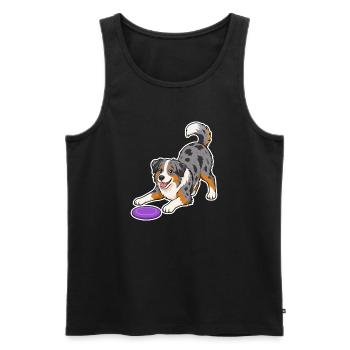 Australian Shepherd with purple Frisbee - Men's Premium Organic Tank Top - black - Front - Michal (187cm)