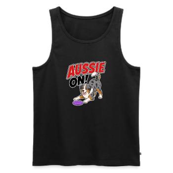 Aussie On! Verspielter Frisb-Hund - Männer Premium Bio Tank Top - Schwarz - Vorne - Michal (187cm)