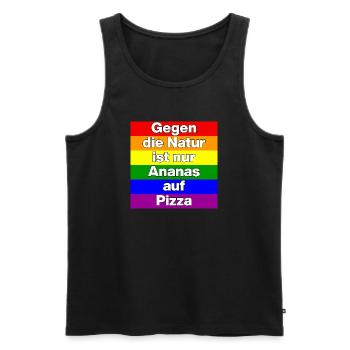 GEGEN DIE NATUR IST NUR ANANAS AUF PIZZA, TOLERANZ - Männer Premium Bio Tank Top - Schwarz - Vorne - Michal (187cm)