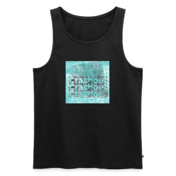 Noisy typo graphics in cyan look - Men's Premium Organic Tank Top - black - Front - Michal (187cm)