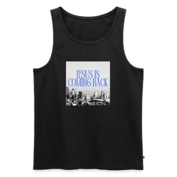 Jésus revient Urban Skyline Typographie Grap - Débardeur bio Premium Homme - noir - Devant - Michal (187cm)