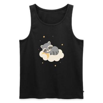 Un raton laveur mignon dormant sur un nuage - Débardeur bio Premium Homme - noir - Devant - Michal (187cm)